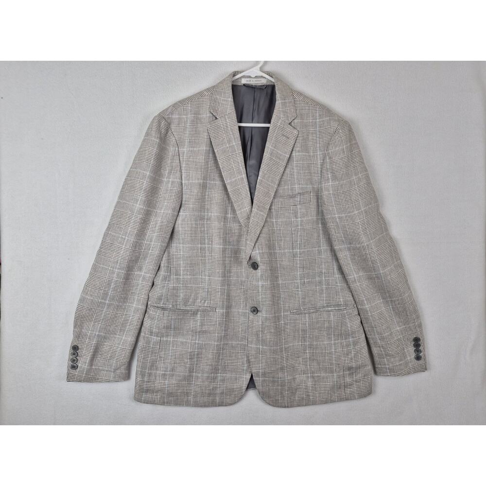 Lauren Ralph Lauren Men’s Linen Blazer 42R Gray Plaid Sport Coat Summer Lightwei